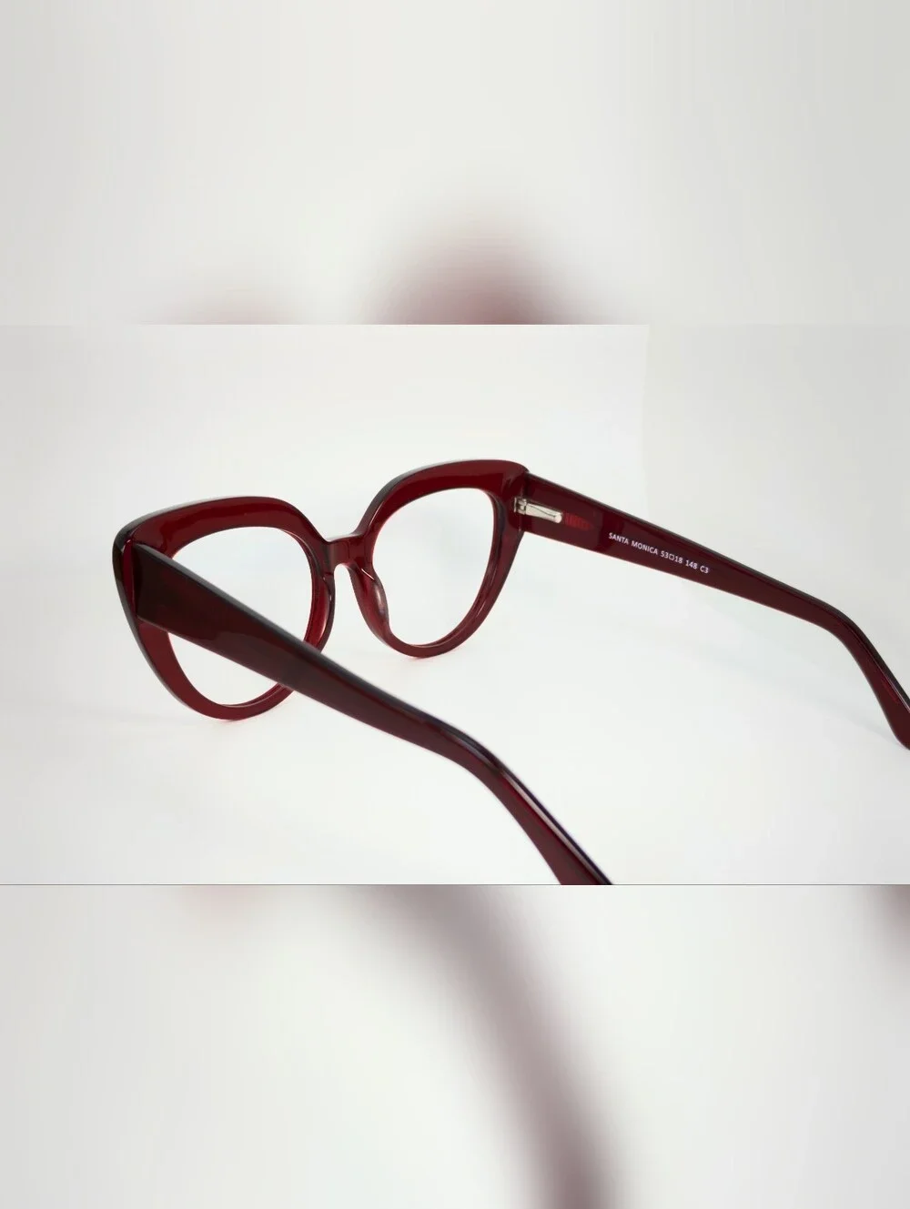 Santa Monica. Women's Oversized Cat Eye Glasses -Translucent Burgundy.